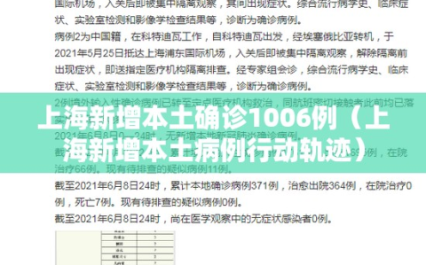 上海新增本土确诊1006例（上海新增本土病例行动轨迹）