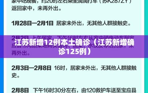 江苏新增12例本土确诊（江苏新增确诊125例）