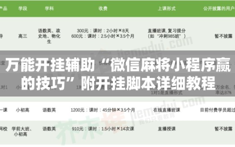 万能开挂辅助“微信麻将小程序赢的技巧”附开挂脚本详细教程