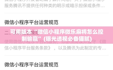 可用版本“微信小程序微乐麻将怎么控制输赢”(曝光透视必备猫腻)